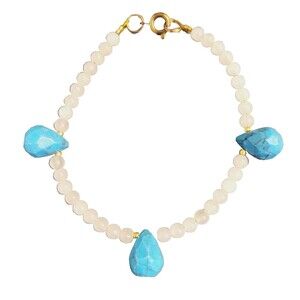 Handcrafted Turquoise/White Jade Beaded Bracelet
